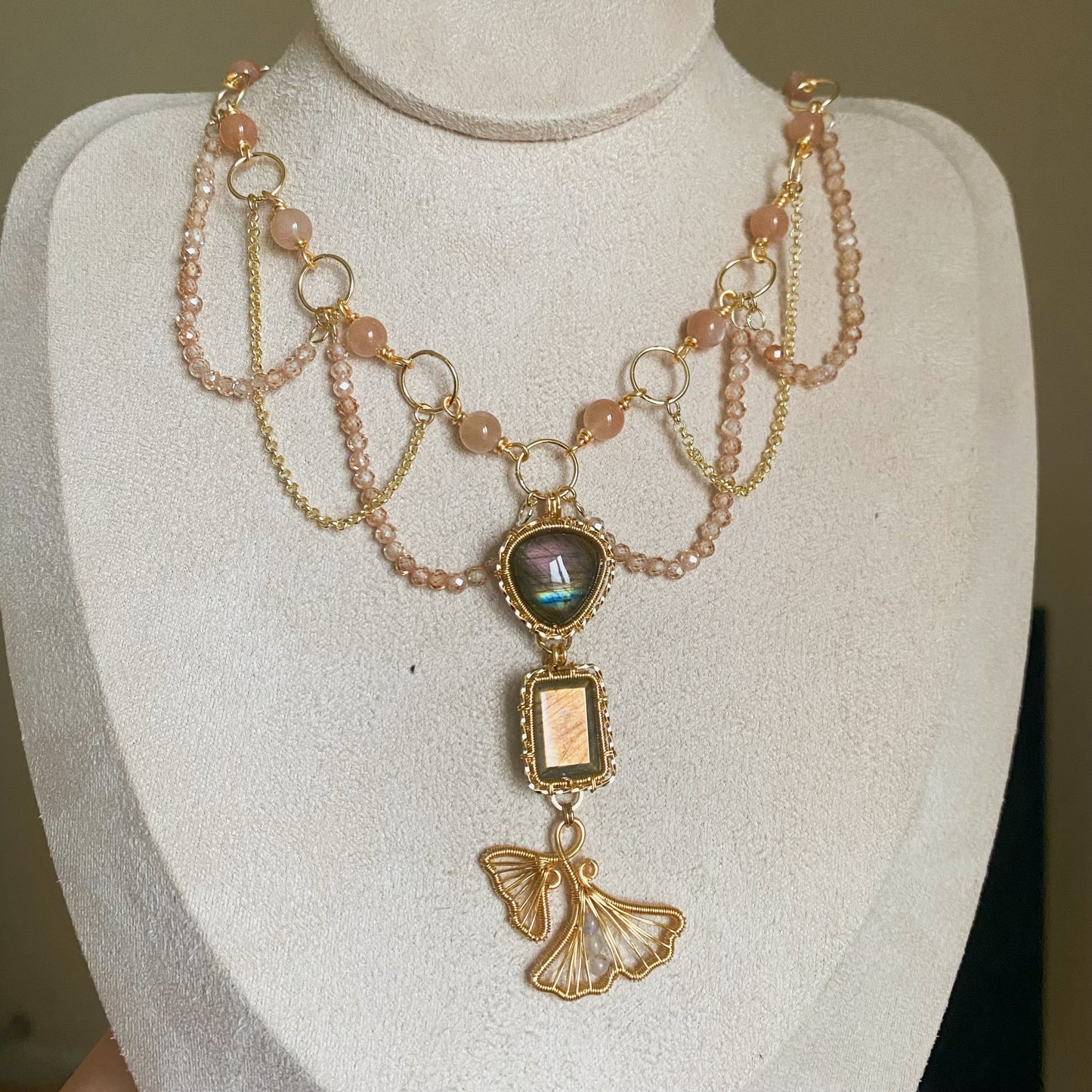 Handmade Labradorite And Gingko Necklace
