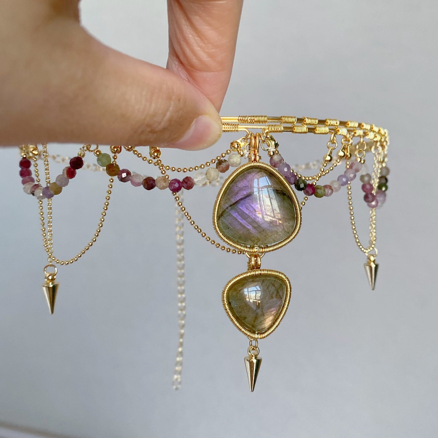 Handmade Purple Labradorite Choker - Wire Wrapped Jewelry