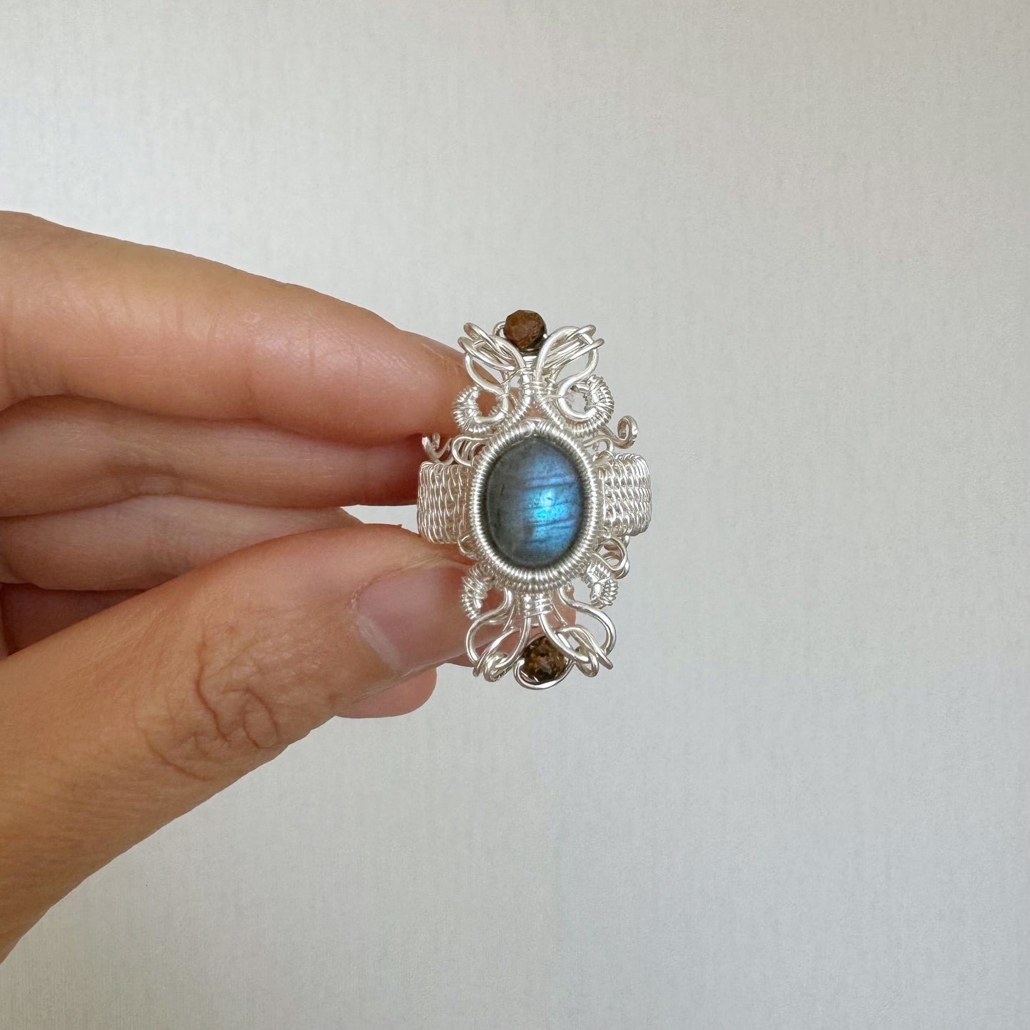 Handmade Blue Labradorite Ring (Open End Adjustment) - Wire Wrapped Jewelry