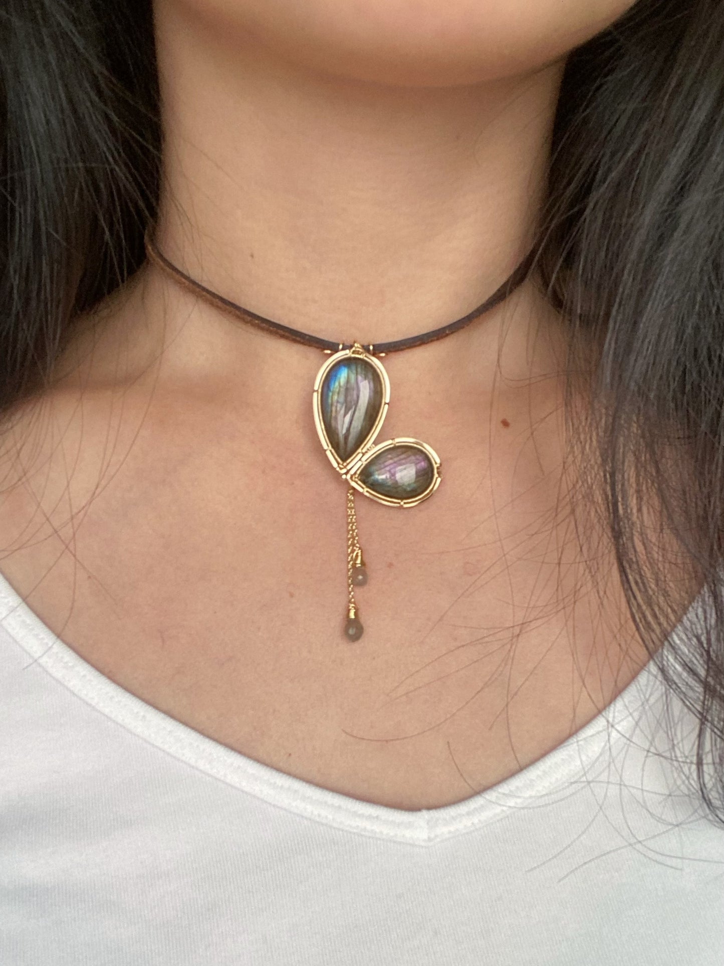 Handmade Butterfly Purple Labradorite Choker - Wire Wrapped Jewelry
