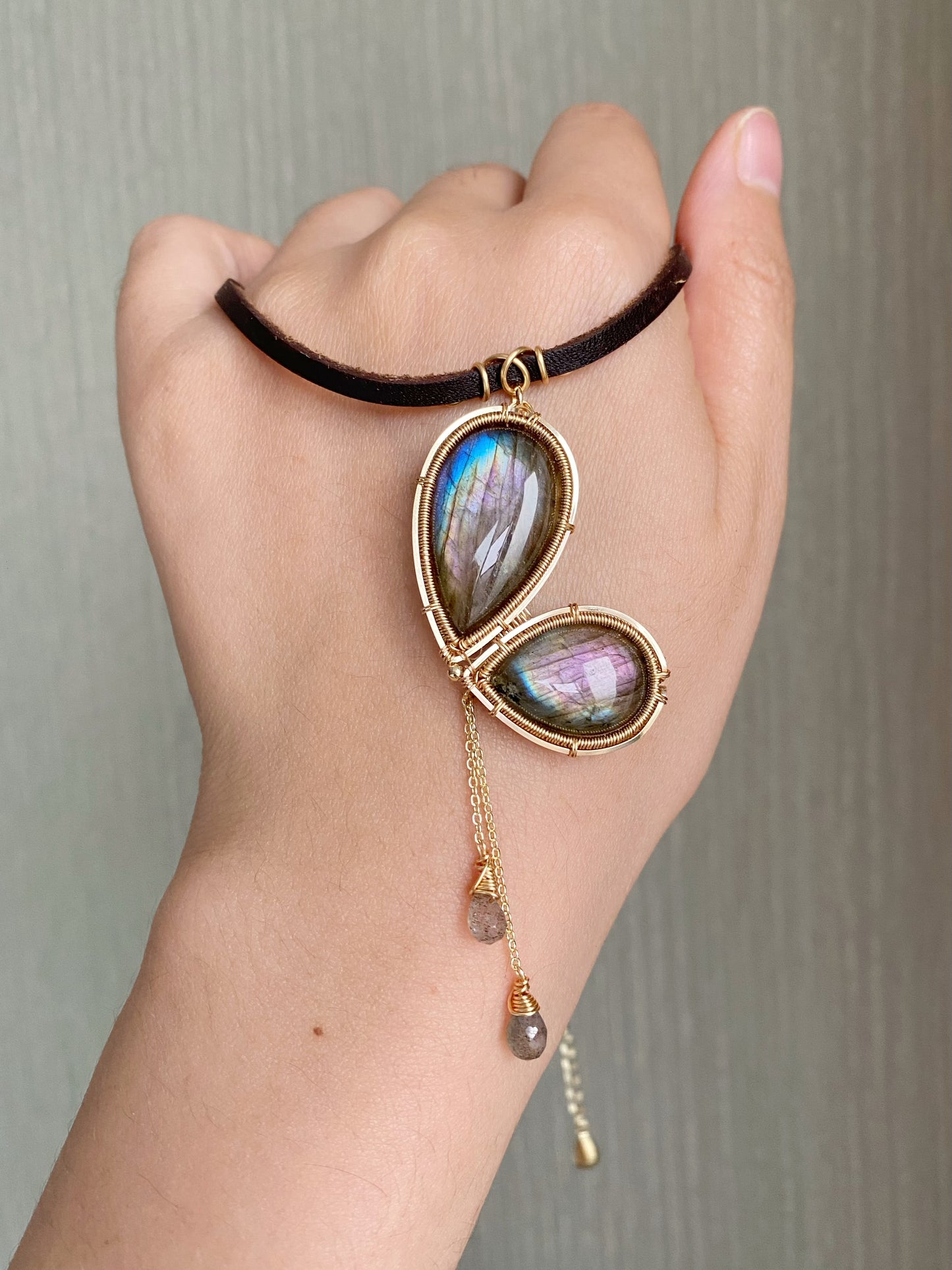 Handmade Butterfly Purple Labradorite Choker - Wire Wrapped Jewelry
