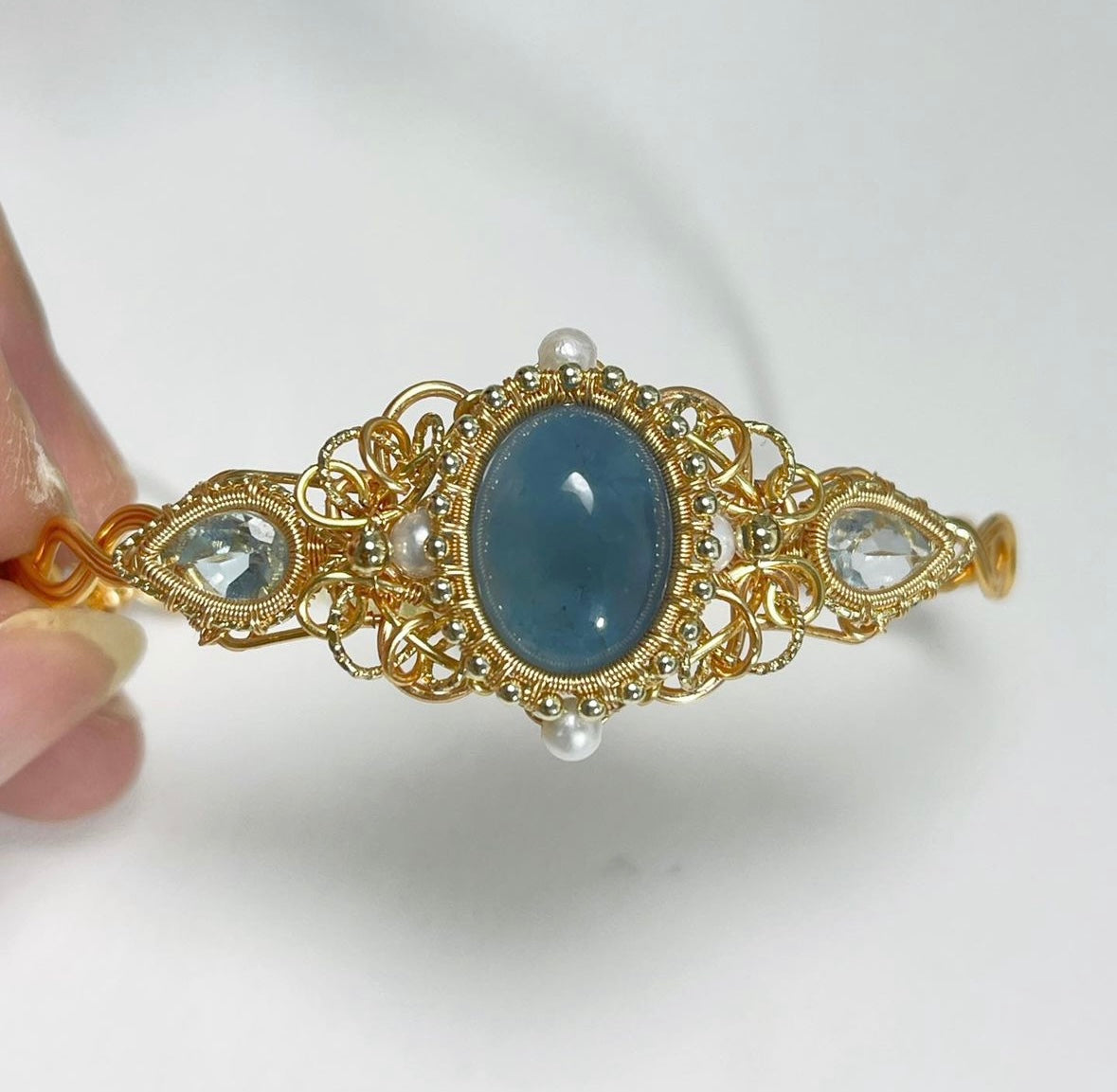 Handmade Aquamarine Bracelet - Wire Wrapped Jewelry