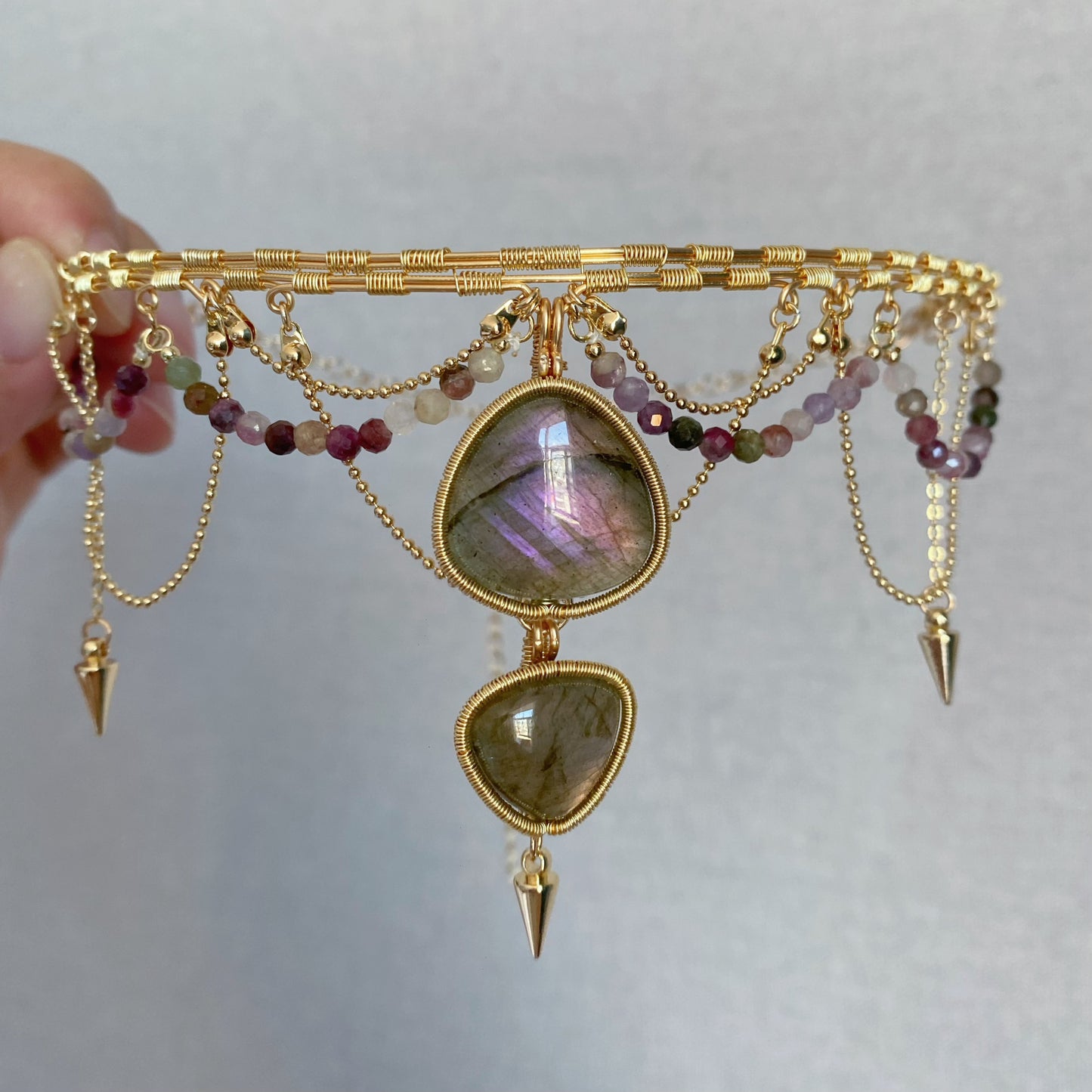 Handmade Purple Labradorite Choker - Wire Wrapped Jewelry