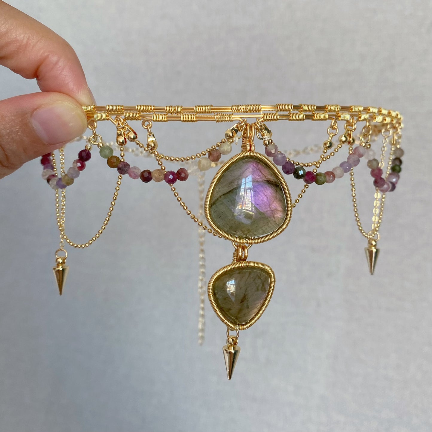 Handmade Purple Labradorite Choker - Wire Wrapped Jewelry