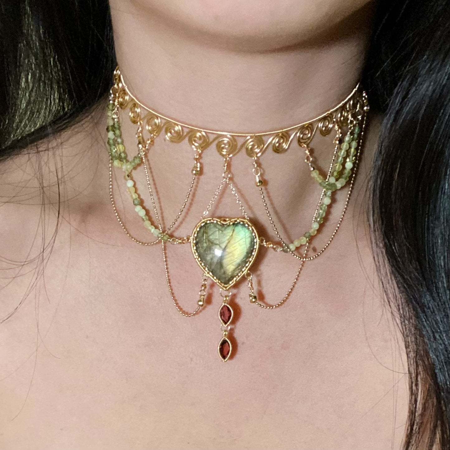 Handmade Heart Labradorite Choker - Wire Wrapped Jewelry