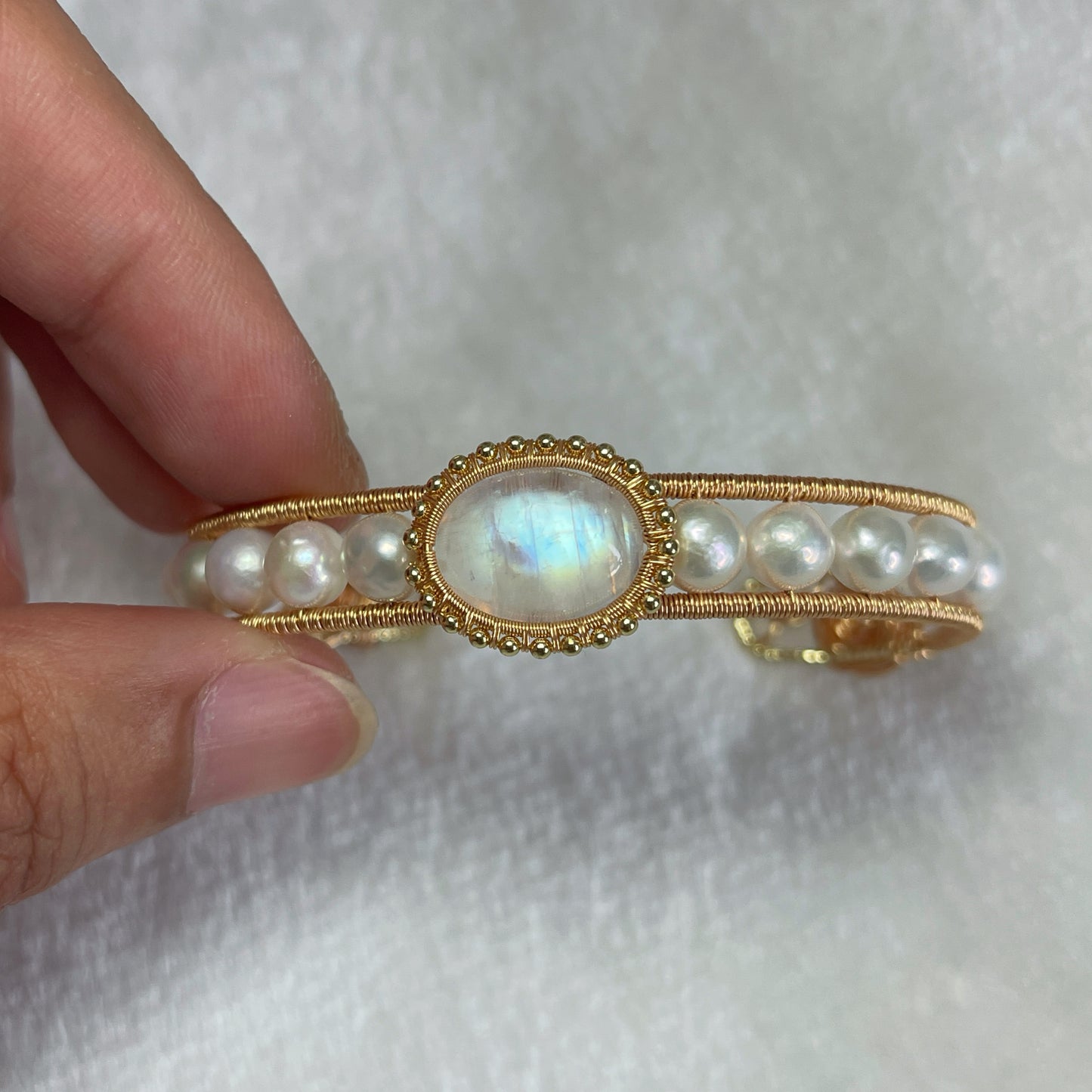 Handmade Moonstone And Pearl Bracelet - Wire Wrapped Jewelry