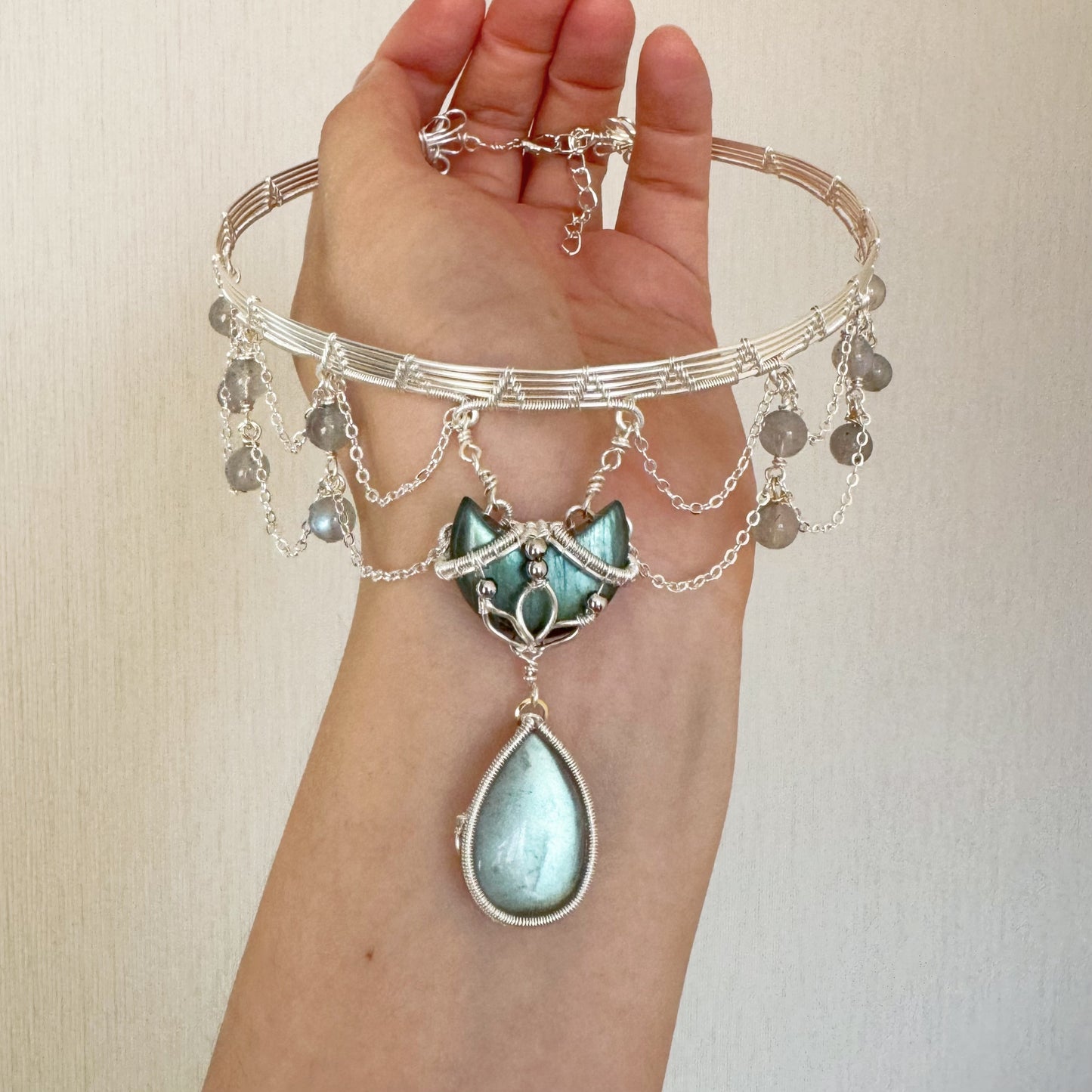 Handmade Labradorite Choker - Wire Wrapped Jewelry