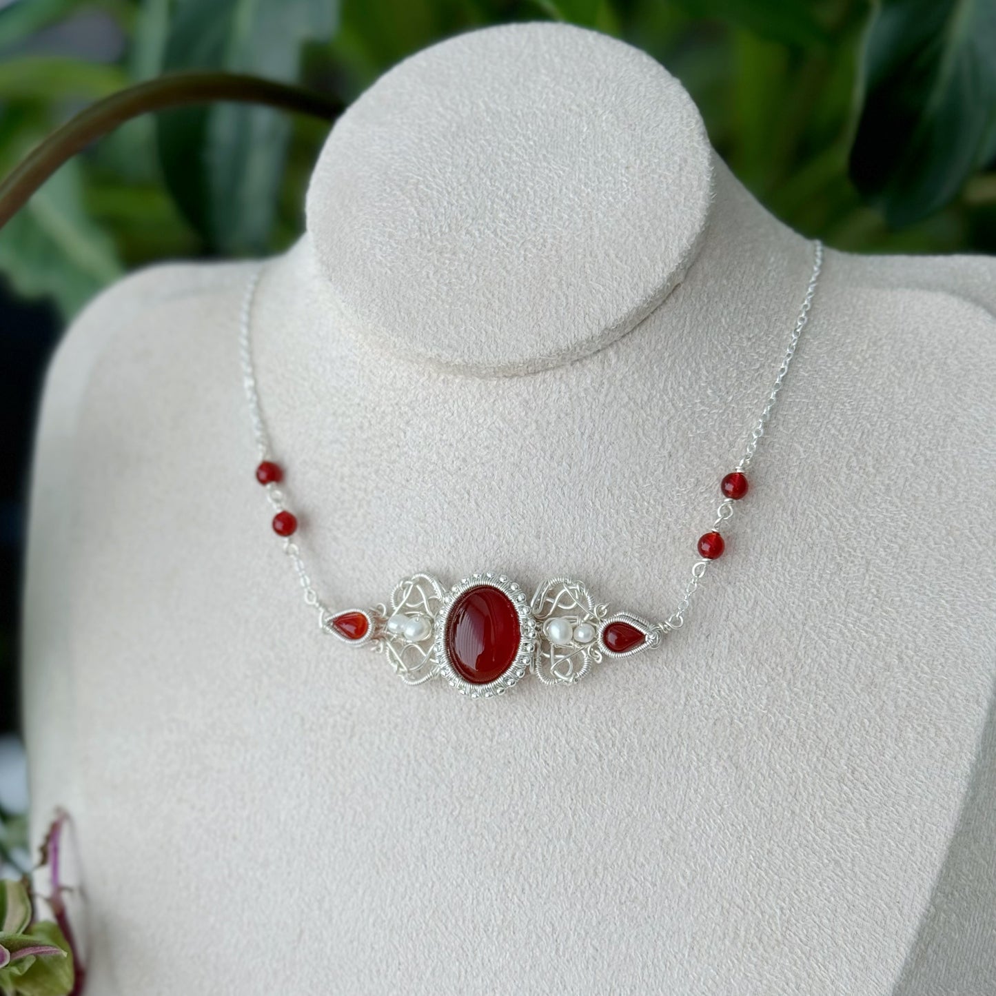 Handmade Red Agate Necklace - Wire Wrapped Jewelry