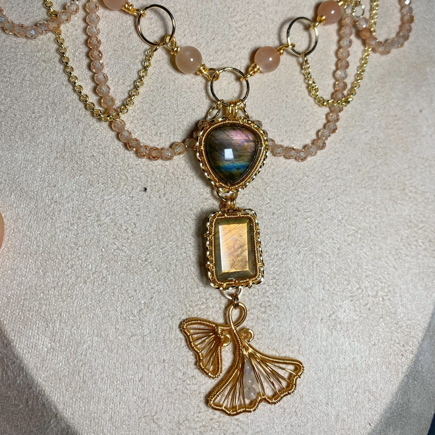 Handmade Labradorite And Gingko Necklace