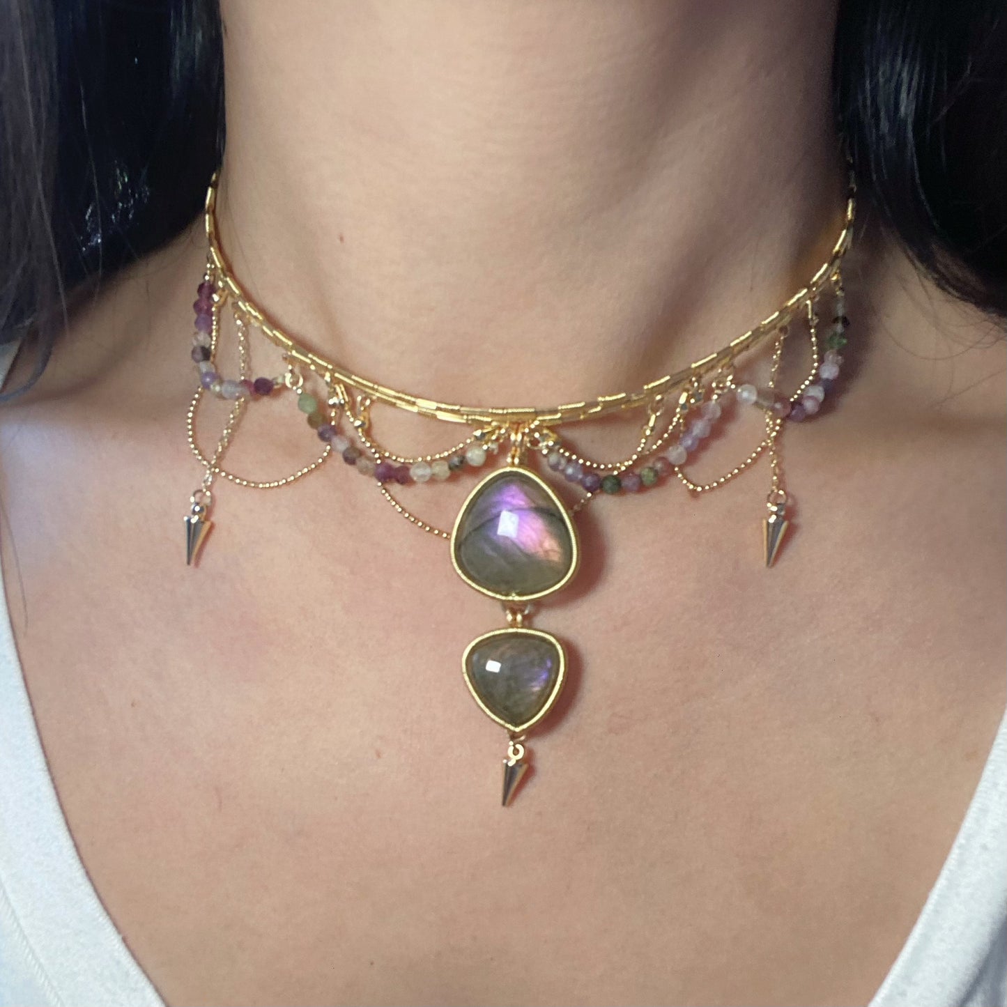 Handmade Purple Labradorite Choker - Wire Wrapped Jewelry