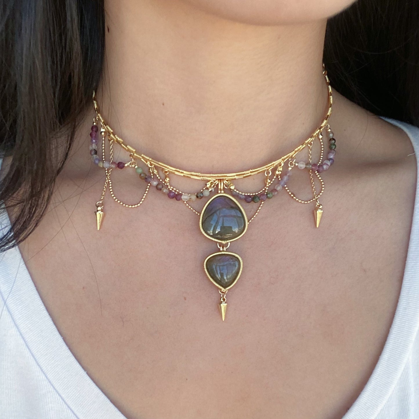 Handmade Purple Labradorite Choker - Wire Wrapped Jewelry