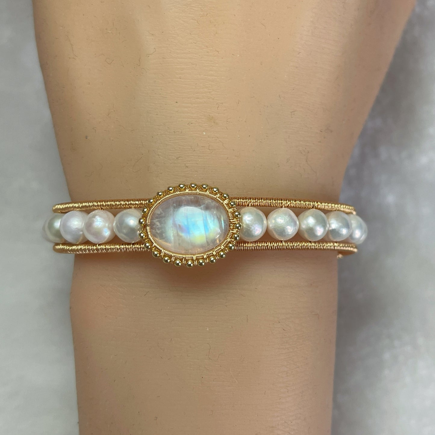 Handmade Moonstone And Pearl Bracelet - Wire Wrapped Jewelry