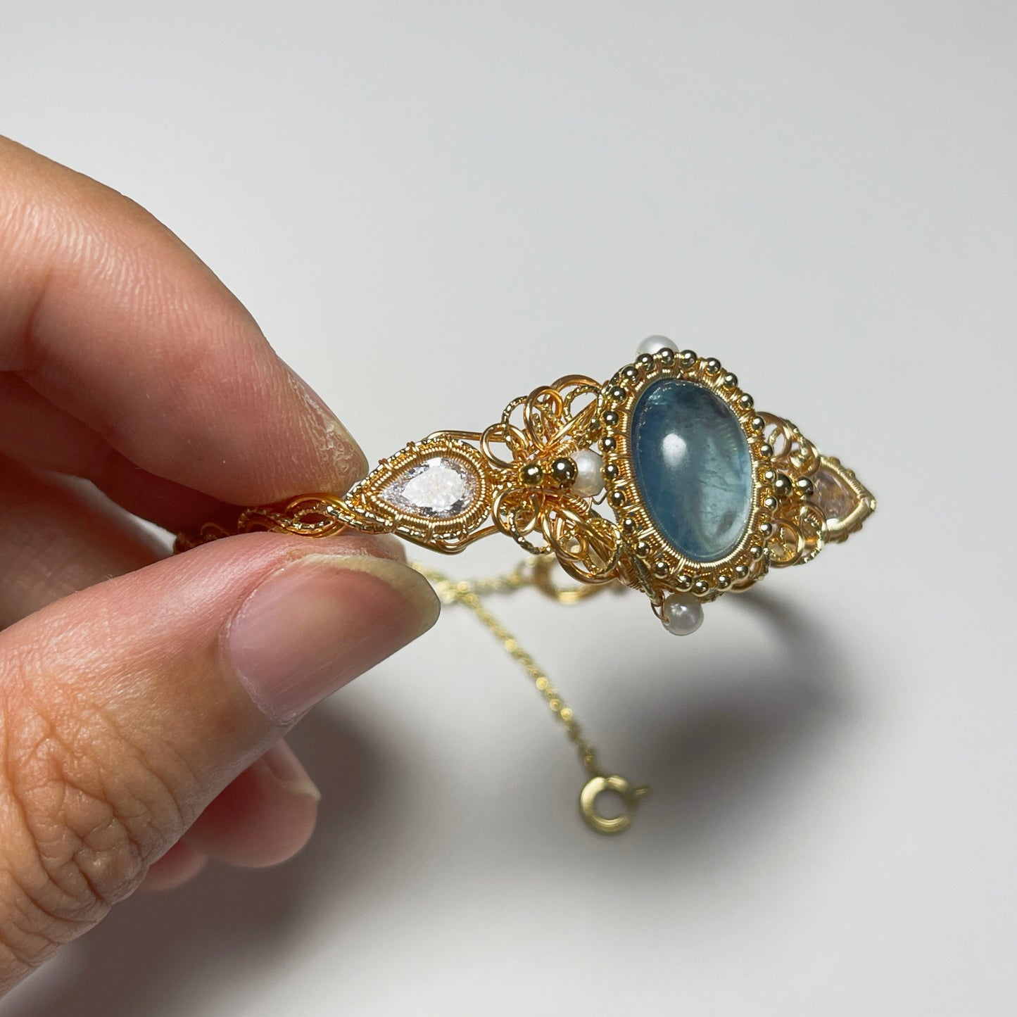 Handmade Aquamarine Bracelet - Wire Wrapped Jewelry