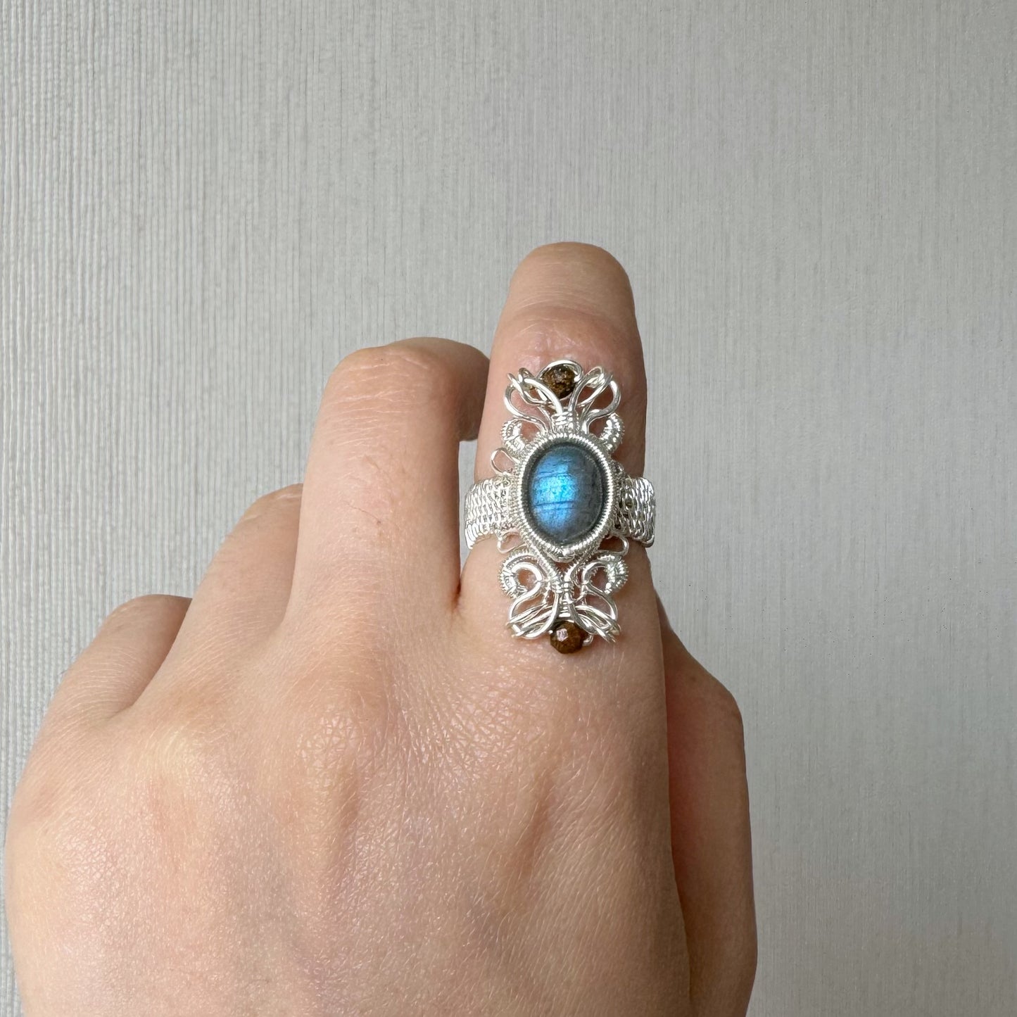 Handmade Blue Labradorite Ring (Open End Adjustment) - Wire Wrapped Jewelry