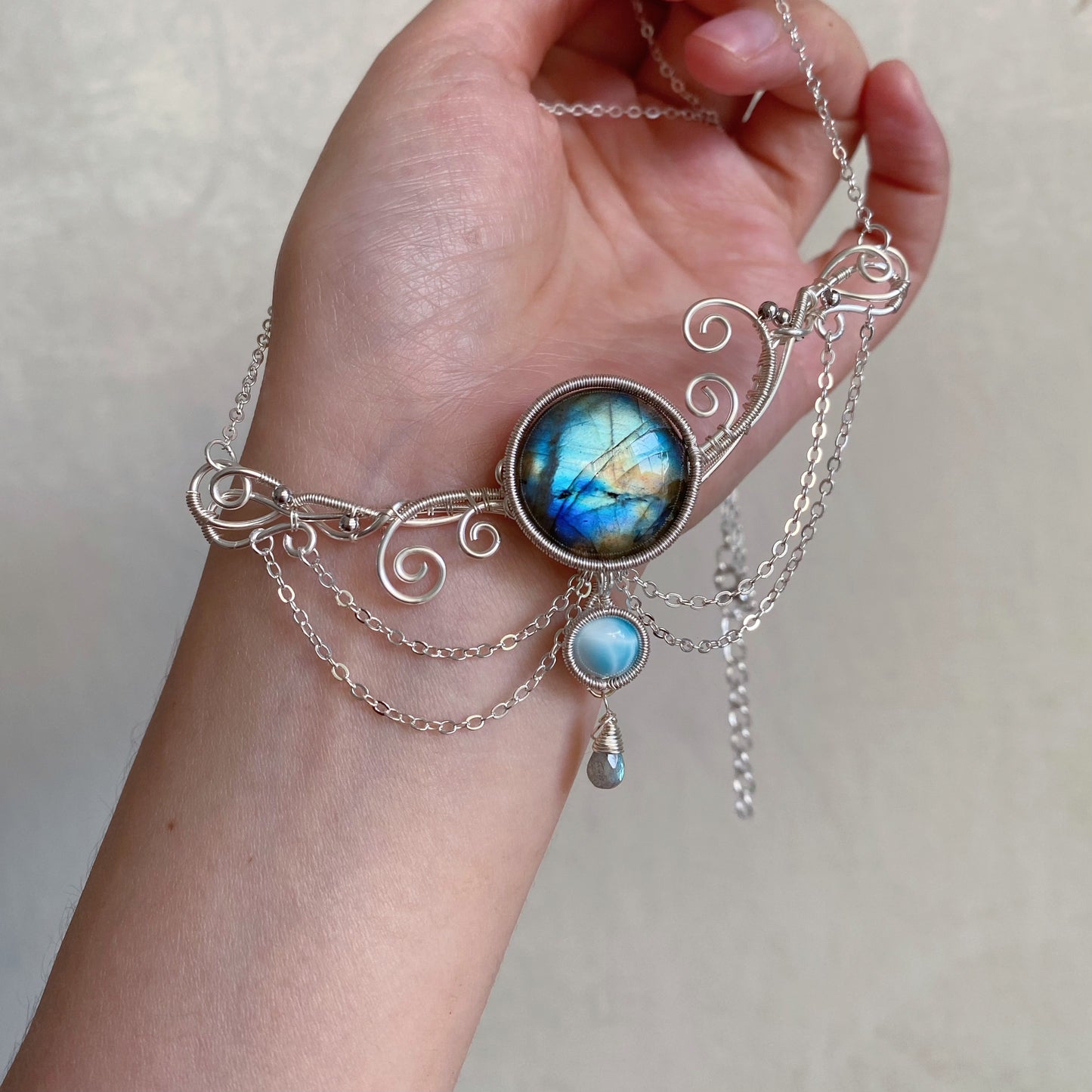 Handmade Ocean Waves Necklace - Wire Wrapped Jewelry