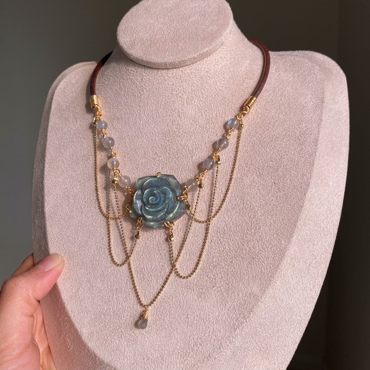 Handmade Rose Labradorite Necklace - Wire Wrapped Jewelry
