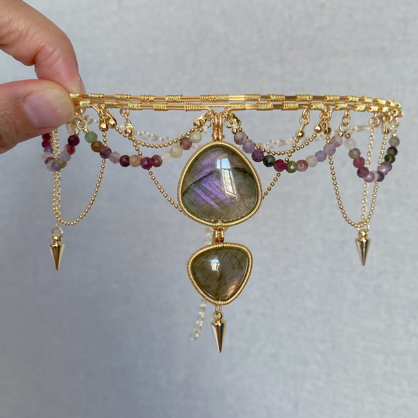 Handmade Purple Labradorite Choker - Wire Wrapped Jewelry