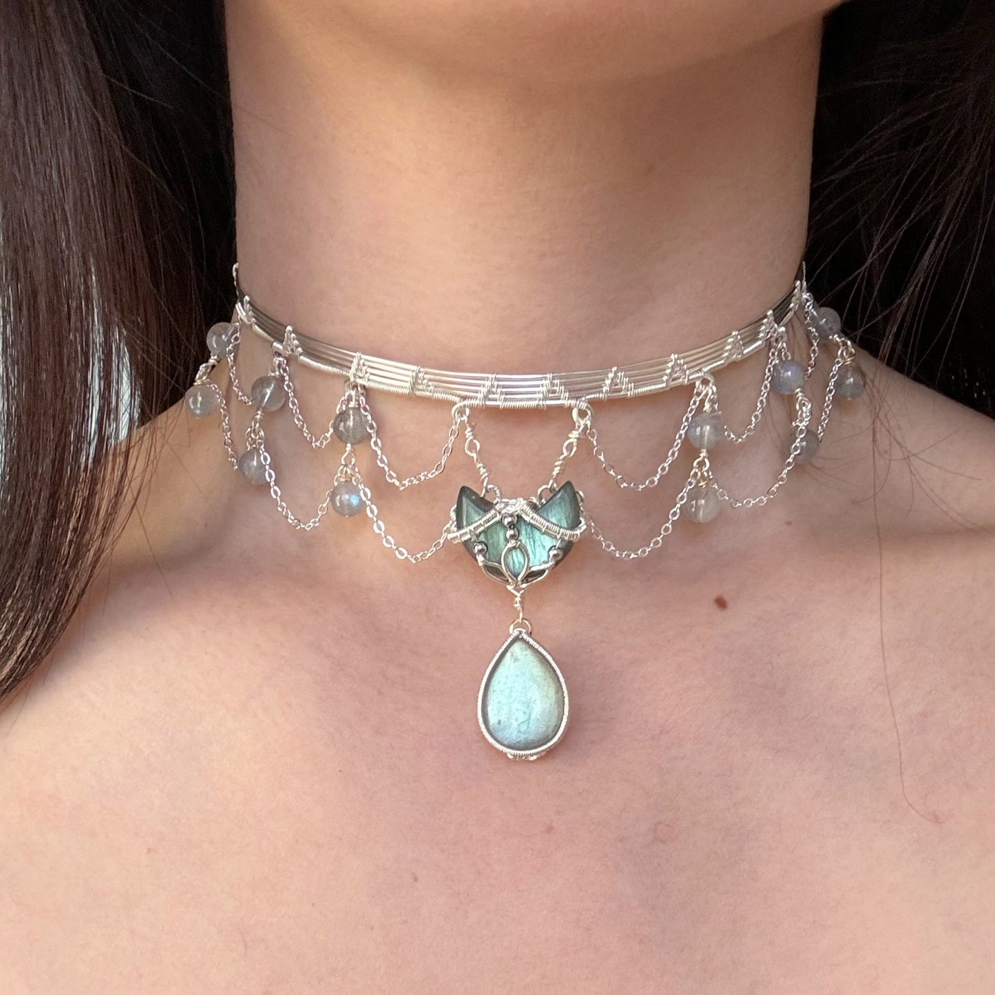 Handmade Labradorite Choker - Wire Wrapped Jewelry
