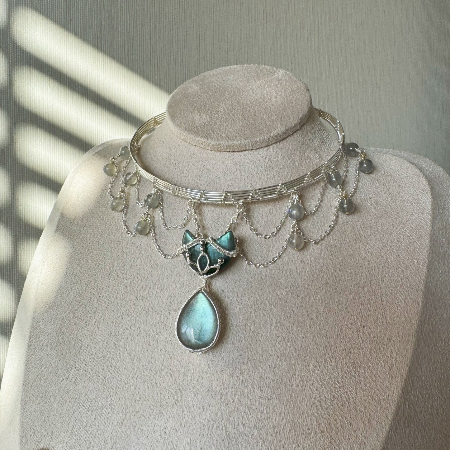 Handmade Labradorite Choker - Wire Wrapped Jewelry