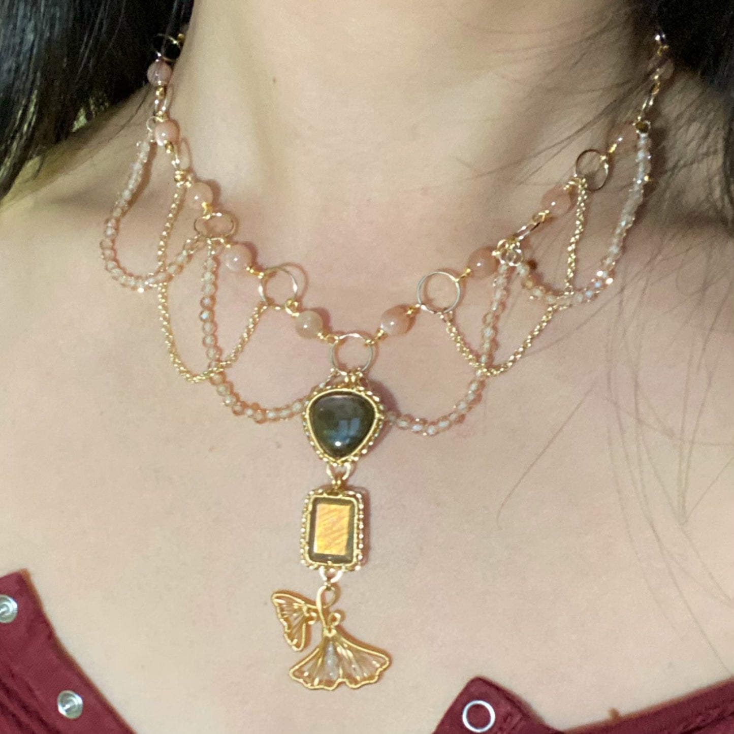Handmade Labradorite And Gingko Necklace