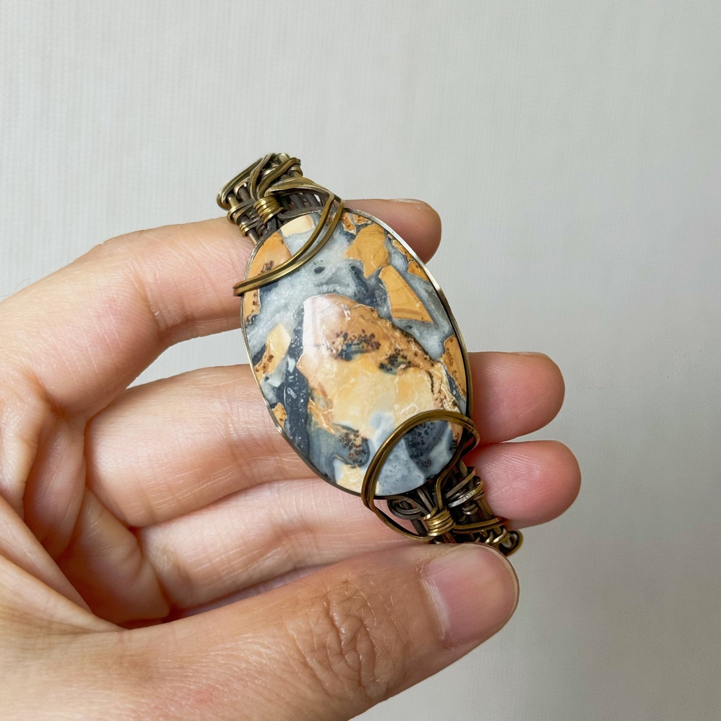 Handmade Picture Jasper Bracelet- Wire Wrapped Jewelry