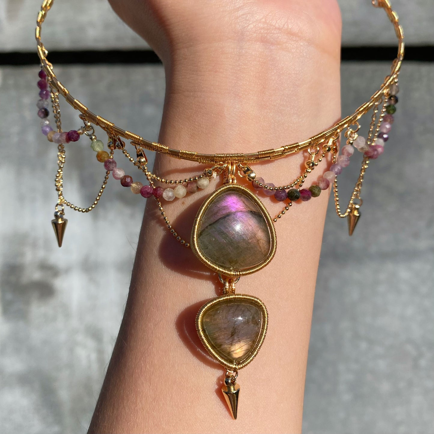 Handmade Purple Labradorite Choker - Wire Wrapped Jewelry