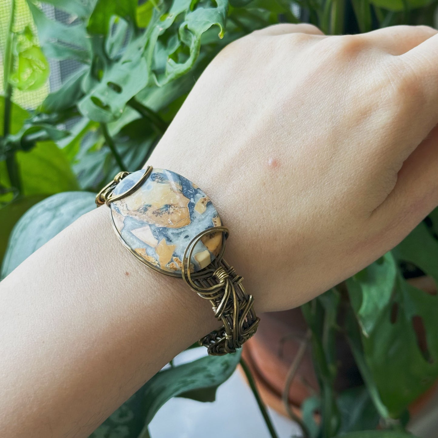 Handmade Picture Jasper Bracelet- Wire Wrapped Jewelry