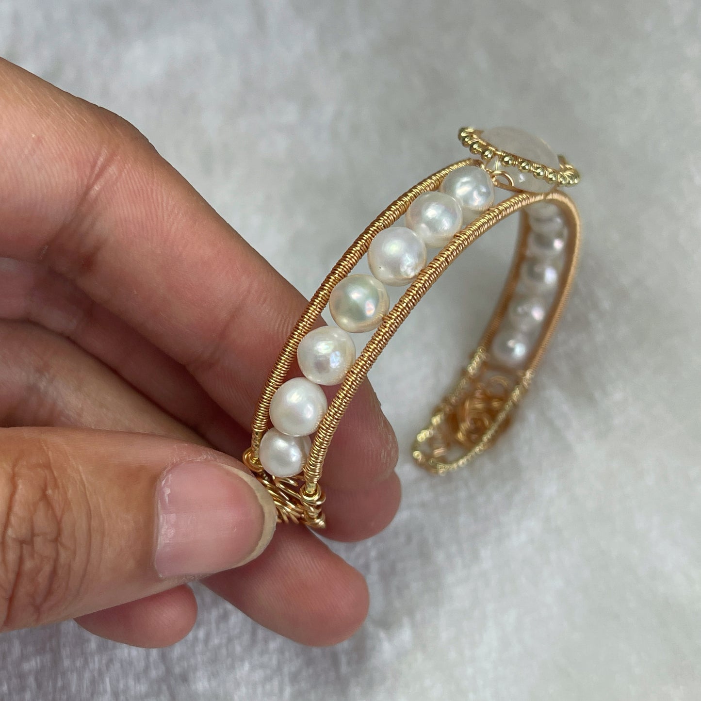 Handmade Moonstone And Pearl Bracelet - Wire Wrapped Jewelry