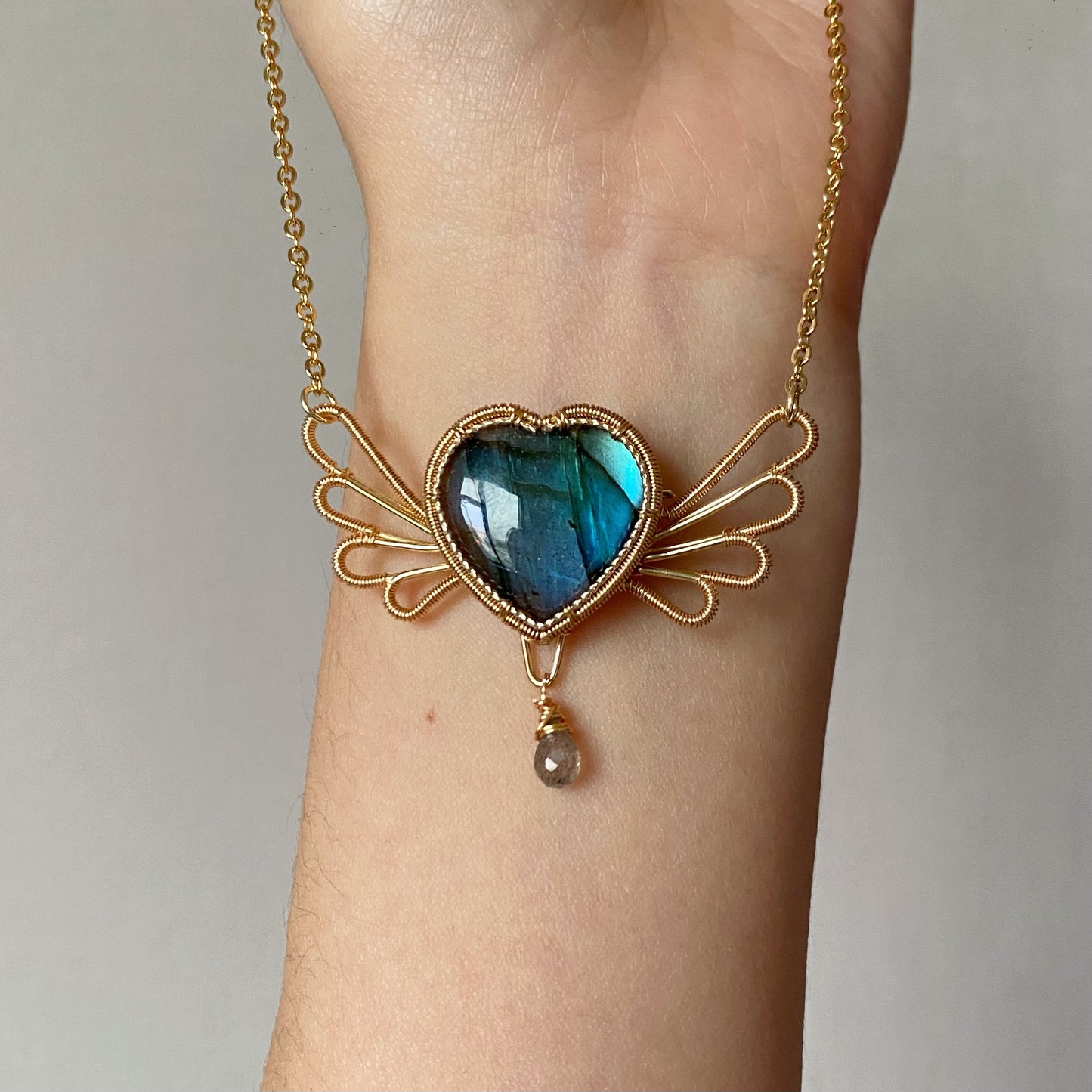 Handmade Heart Labradorite Necklace - Wire Wrapped Jewelry