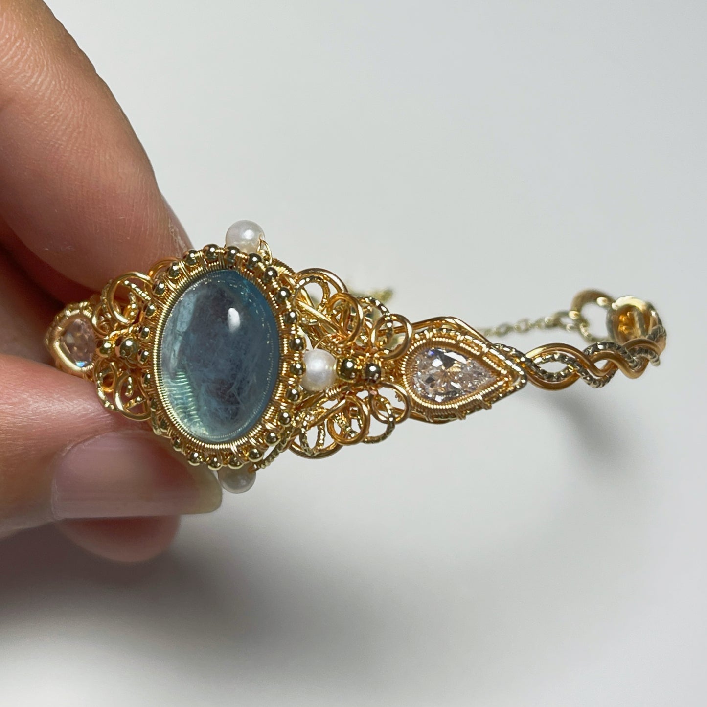 Handmade Aquamarine Bracelet - Wire Wrapped Jewelry