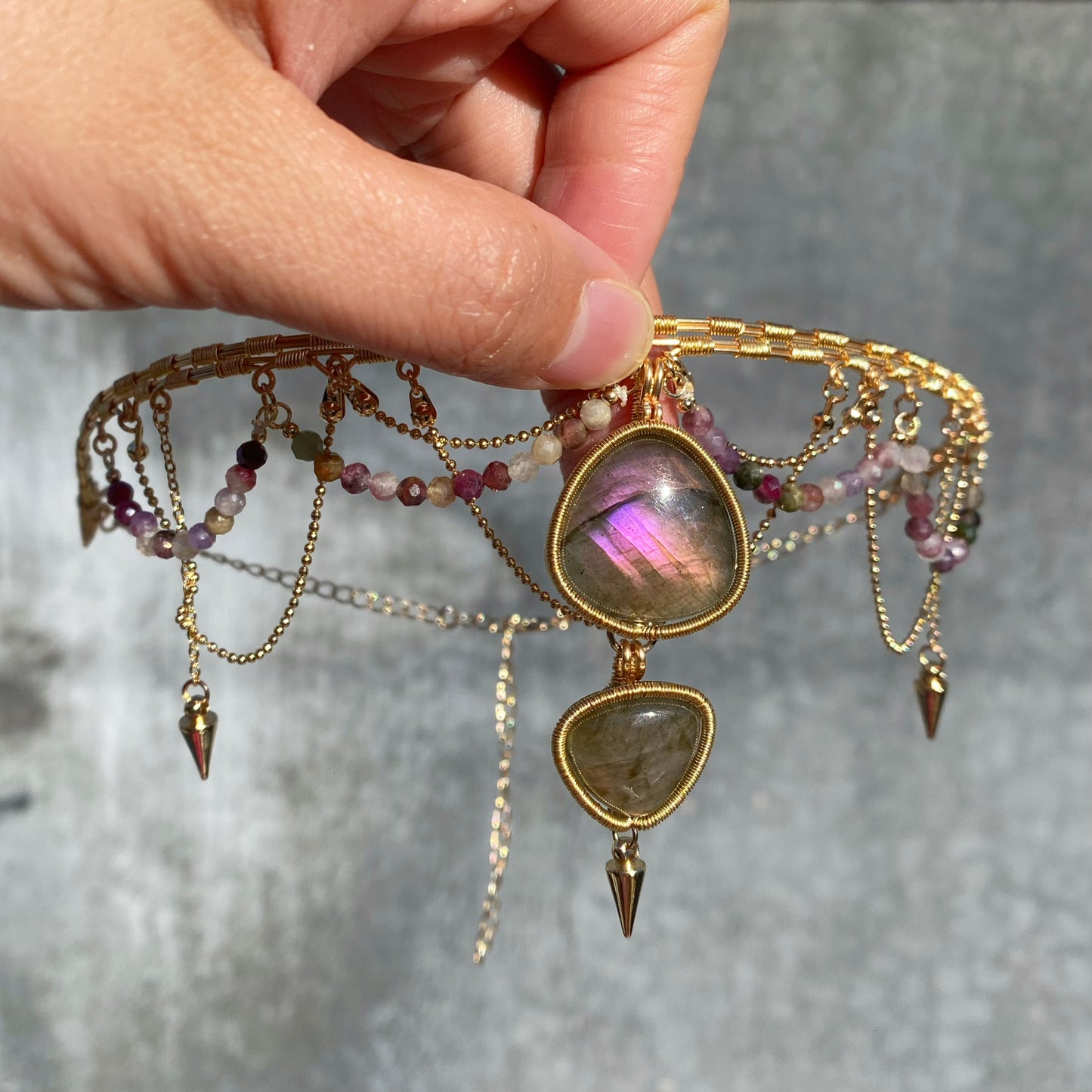 Handmade Purple Labradorite Choker - Wire Wrapped Jewelry