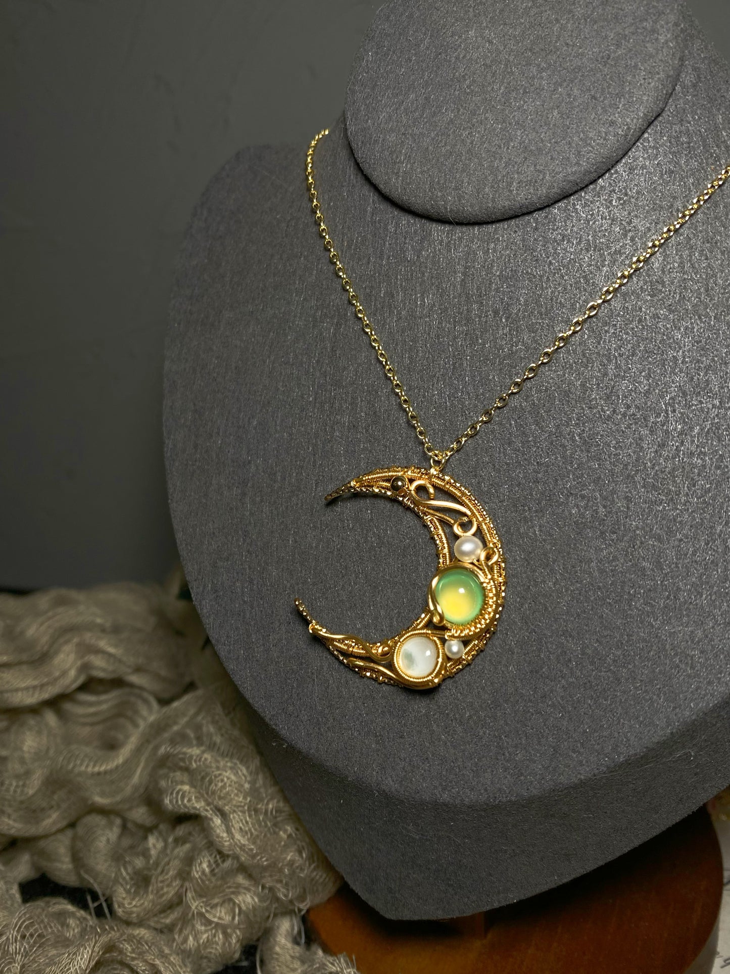 Handmade Moon Wire Wrapped Necklace- Unique Handmade Jewelry