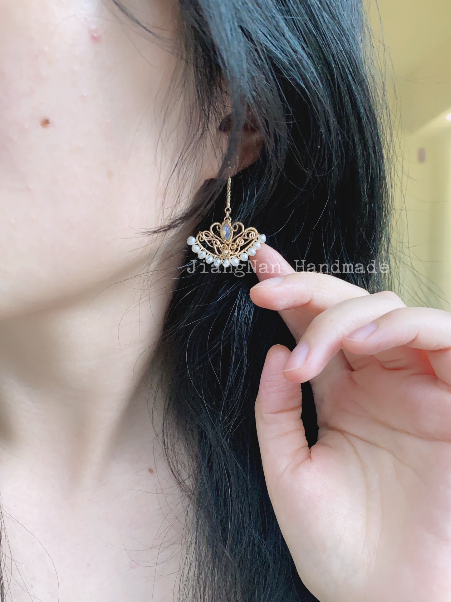 Swan Lake Opal Earrings - Wire Wrapped Handmade Jewelry with 14K Gold Filled