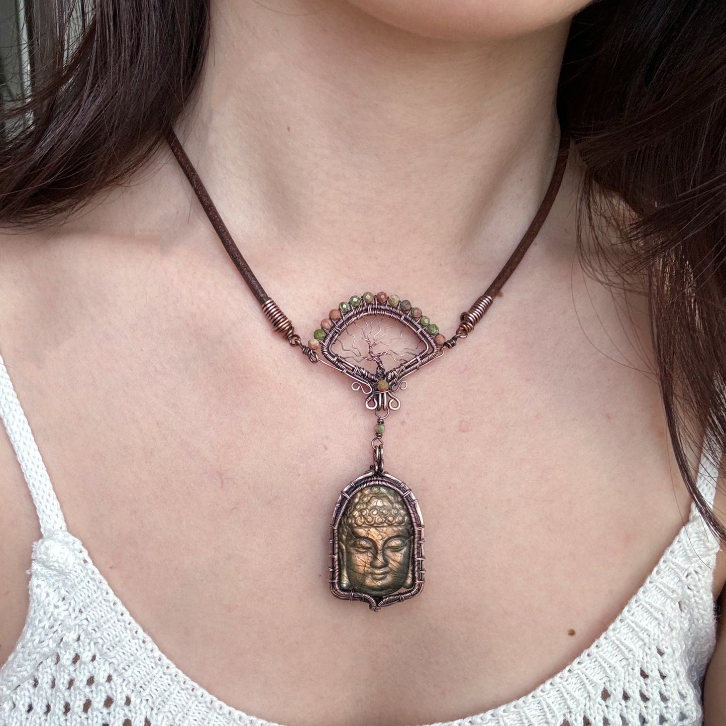 Handmade Gold Buddha Necklace - Wire Wrapped Jewelry