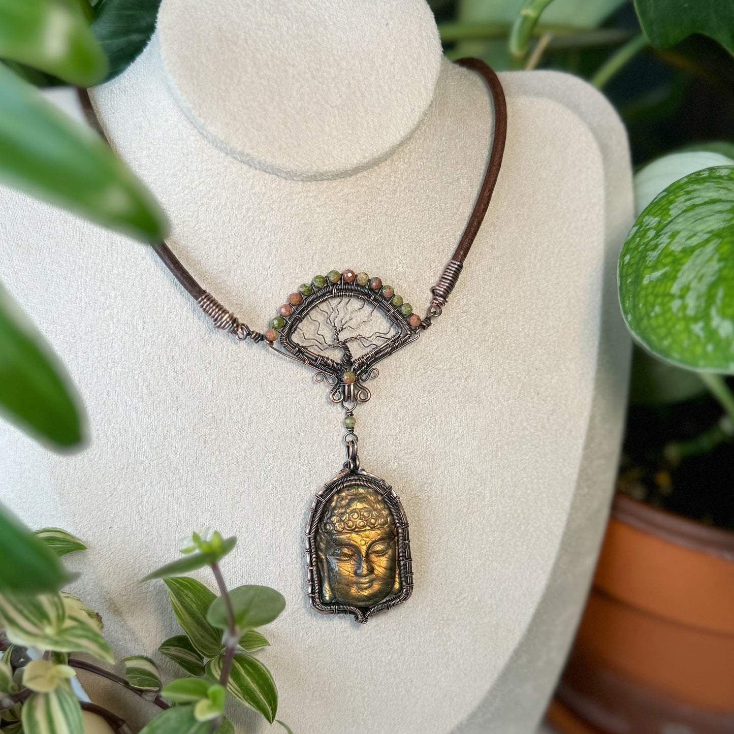 Handmade Gold Buddha Necklace - Wire Wrapped Jewelry
