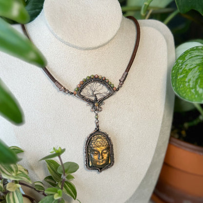 Handmade Gold Buddha Necklace - Wire Wrapped Jewelry