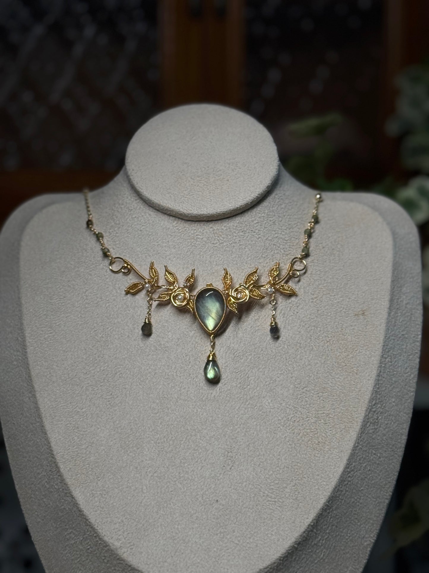 [Forest Daydreams] Handmade Labradorite Headpiece & Necklace - Wire Wrapped Jewelry