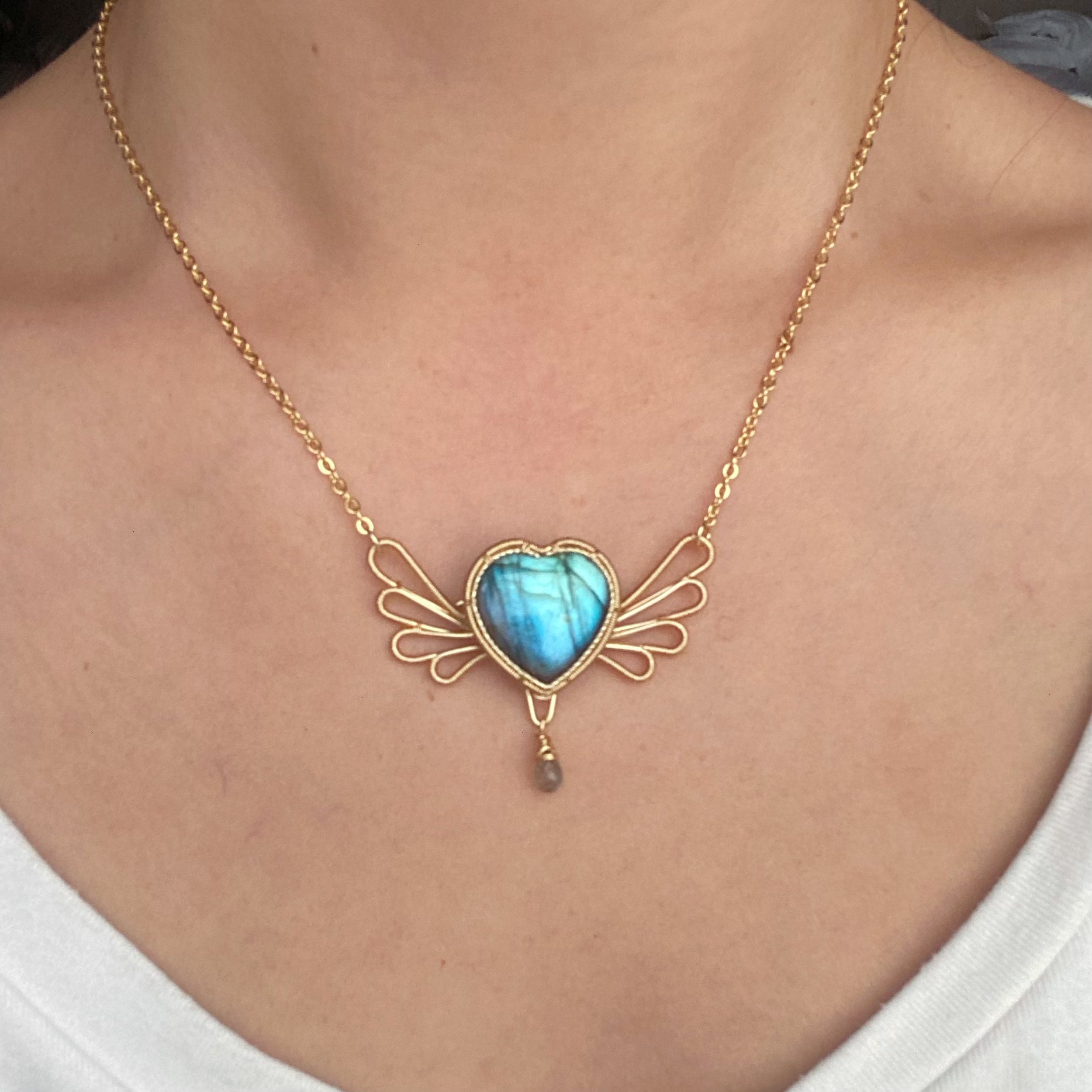 Handmade Heart Labradorite Necklace - Wire Wrapped Jewelry