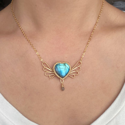 Handmade Heart Labradorite Necklace - Wire Wrapped Jewelry