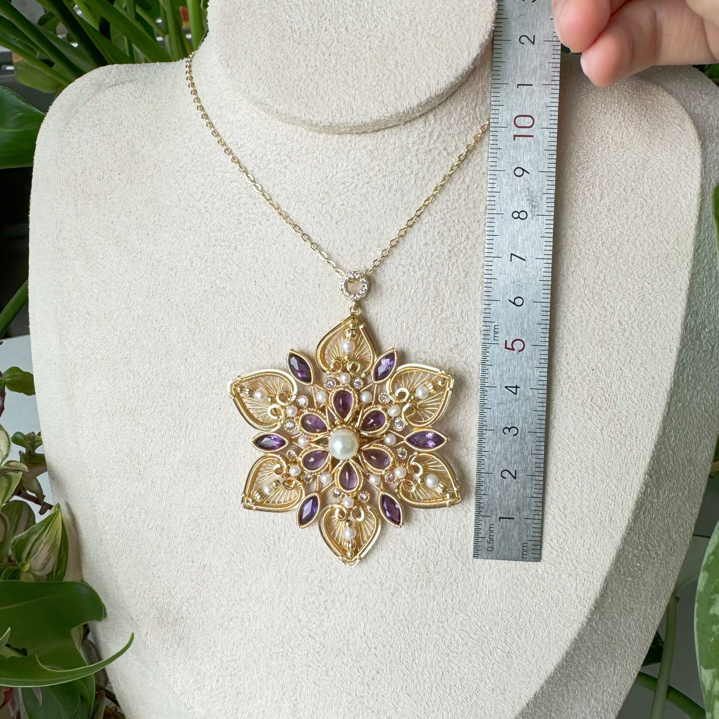 [Lotus] Handmade Amethyst Flower Necklace - Wire Wrapped Jewelry