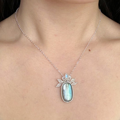 Handmade Leaves And Labradorite Necklace - Wire Wrapped Jewelry