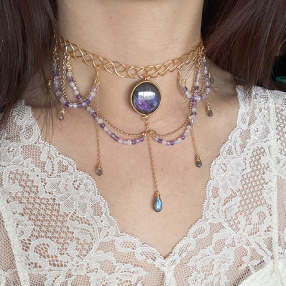 Handmade Purple Labradorite Choker - Wire Wrapped Jewelry