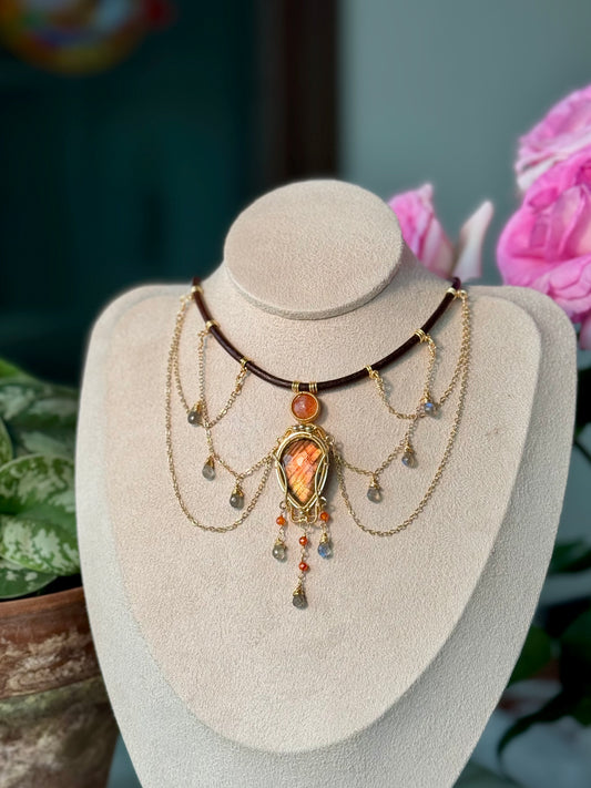 Handmade Orange Labradorite Necklace