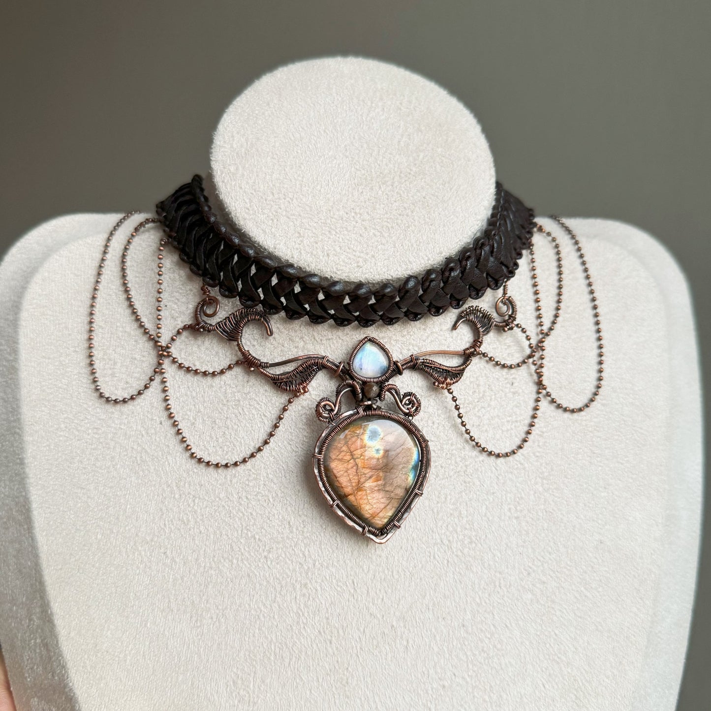 Handmade Antiqued Labradorite Choker - Wire Wrapped Jewelry