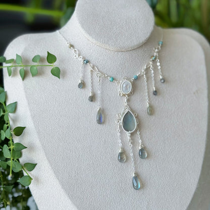 Handmade Labradorite And Moonstone Necklace - Wire Wrapped Jewelry