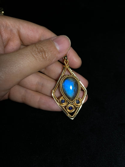 Handmade Rose And Blue Labradorite Necklace - Wire Wrapped Jewelry