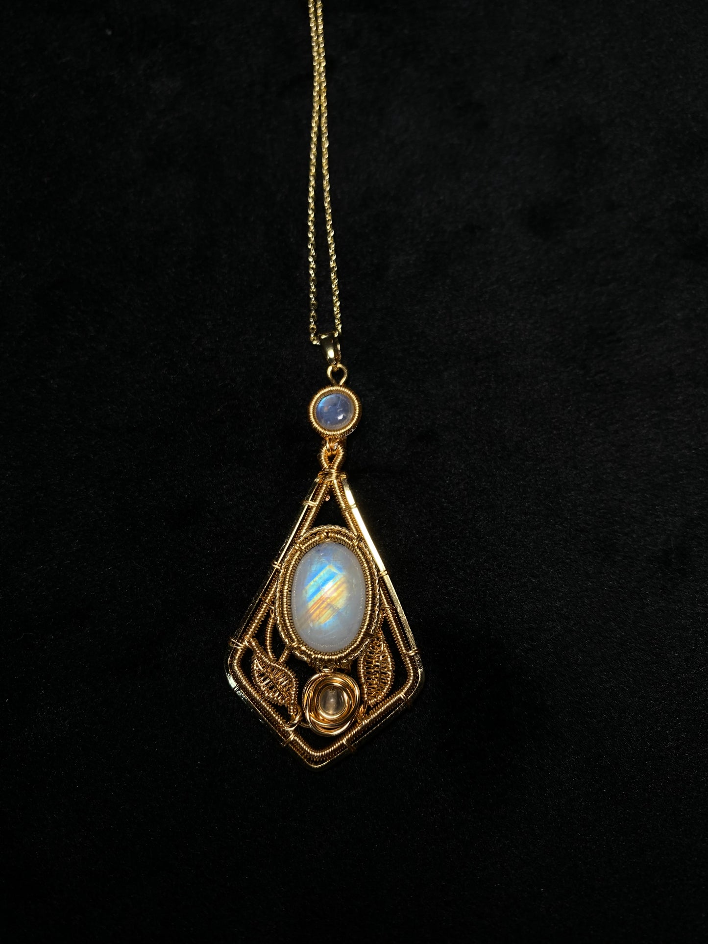 Handmade Rose And Moonstone Necklace - Wire Wrapped Jewelry