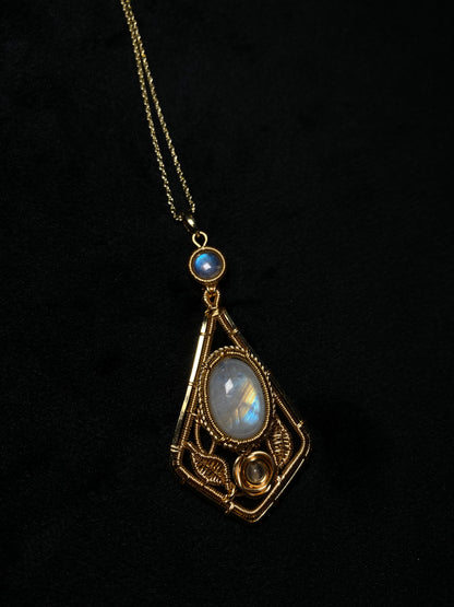 Handmade Rose And Moonstone Necklace - Wire Wrapped Jewelry