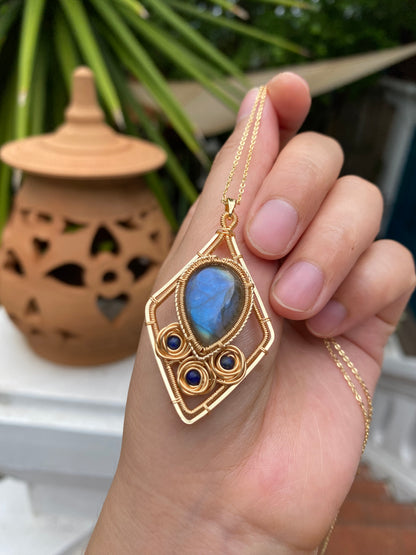 Handmade Rose And Blue Labradorite Necklace - Wire Wrapped Jewelry