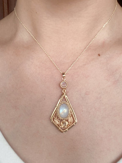 Handmade Rose And Moonstone Necklace - Wire Wrapped Jewelry